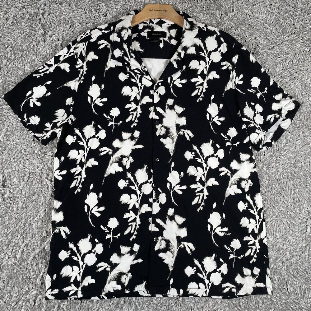 Porter & Ash Kinetic Stretch Shirt Men's XL Floral Black White Short Sleeve Golf